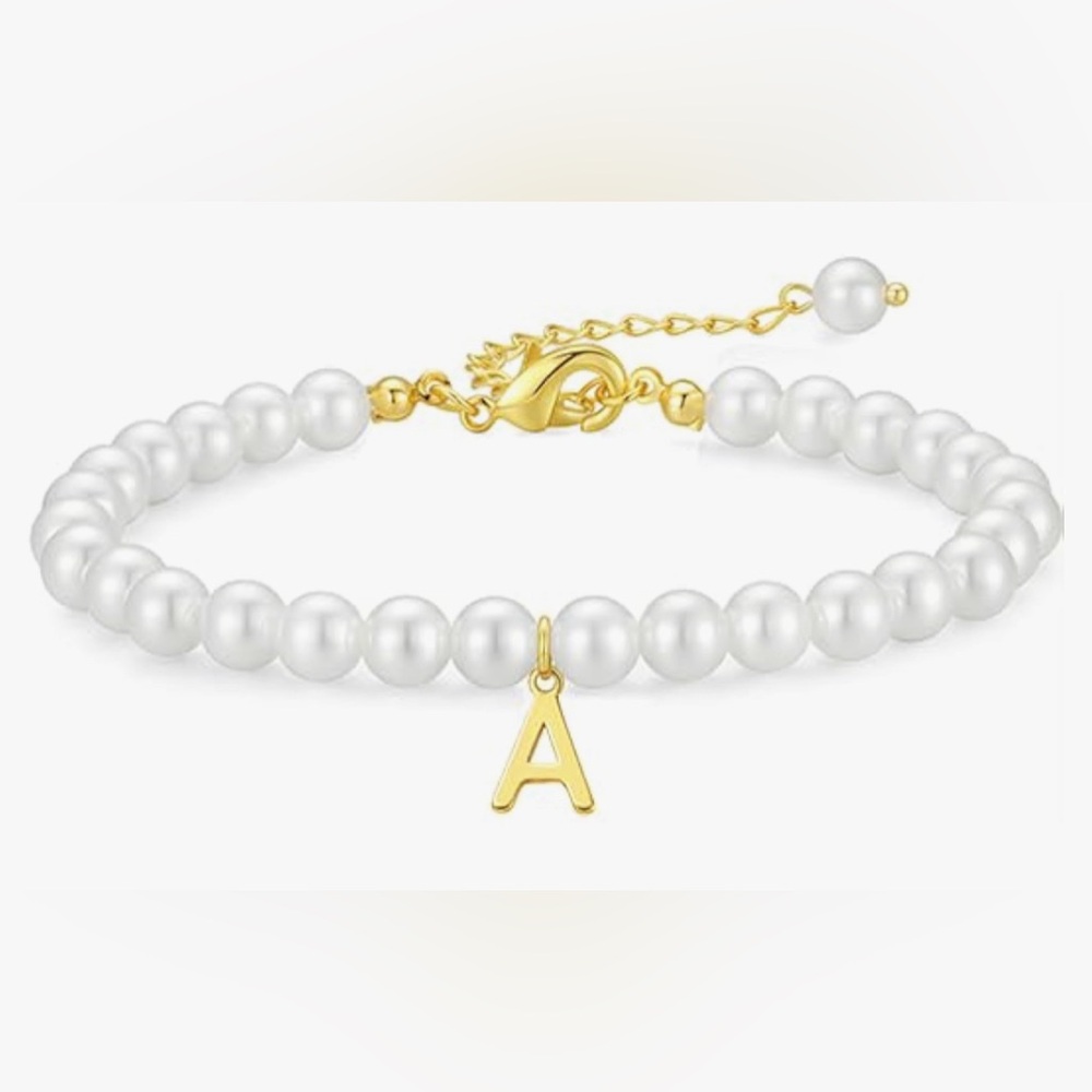 Initial Bracelet - Pearl and Gold - ALL INITIALS AVAILABLE